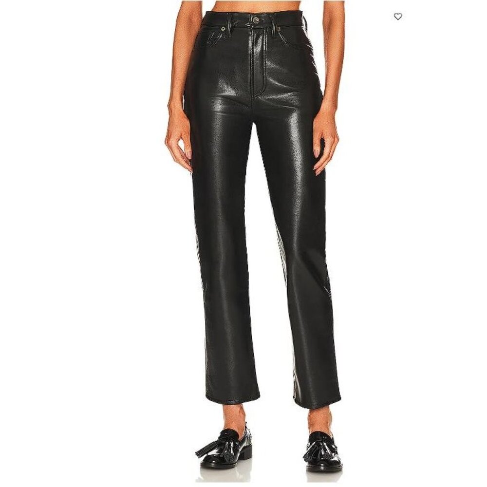 AGOLDE Women's Recycled Leather Pinched Waist 90's Pants Size 28 In Black